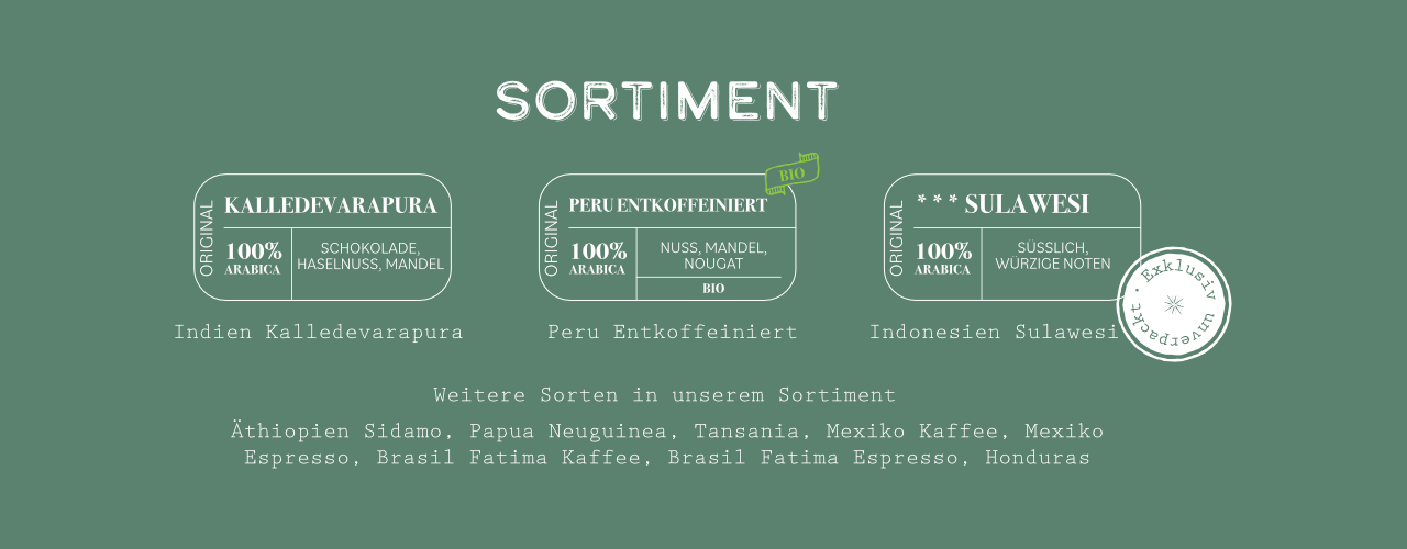 Im Sortiment haben wir Kaffeesorten aus aller Welt, exklusiv unverpackt bieten wir den Sulawesi an.